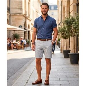 Old Navy Ultimate Slim Built-In Flex Shorts Men's 32 Striped Linen Blend Casual